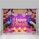 Aperturee - Aperturee Happy Diwali Backdrop for Festival of Lights Indian Celebration with Peacocks Diya Lamps and Mandala Decor